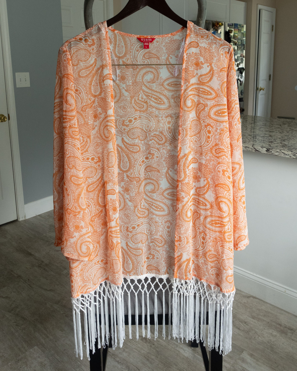 2 Guess Paisley Kimono Cardigan With Fringe Trim Size L